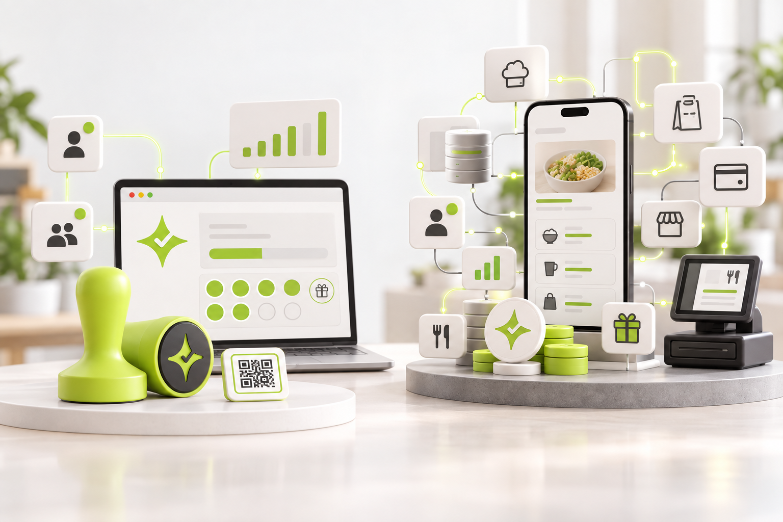 Abstract comparison of a browser-based merchant loyalty layer and an integrated ordering and rewards stack