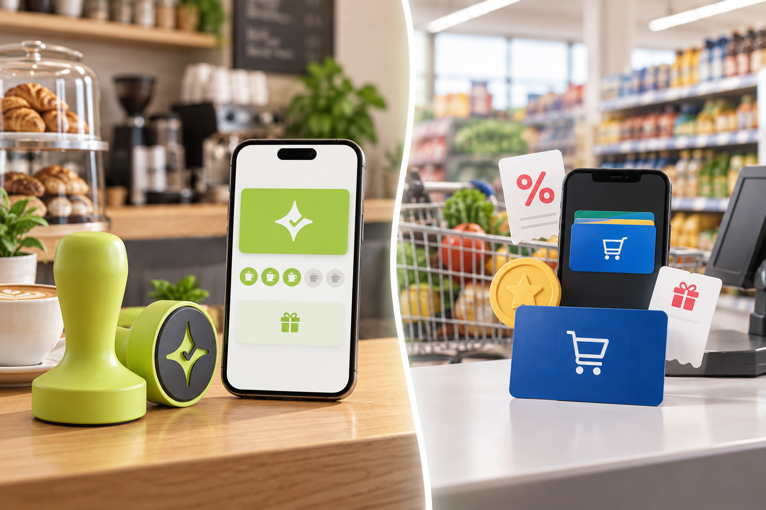 Editorial comparison between a Çentik-powered independent café loyalty experience and a large retailer loyalty ecosystem in the UK