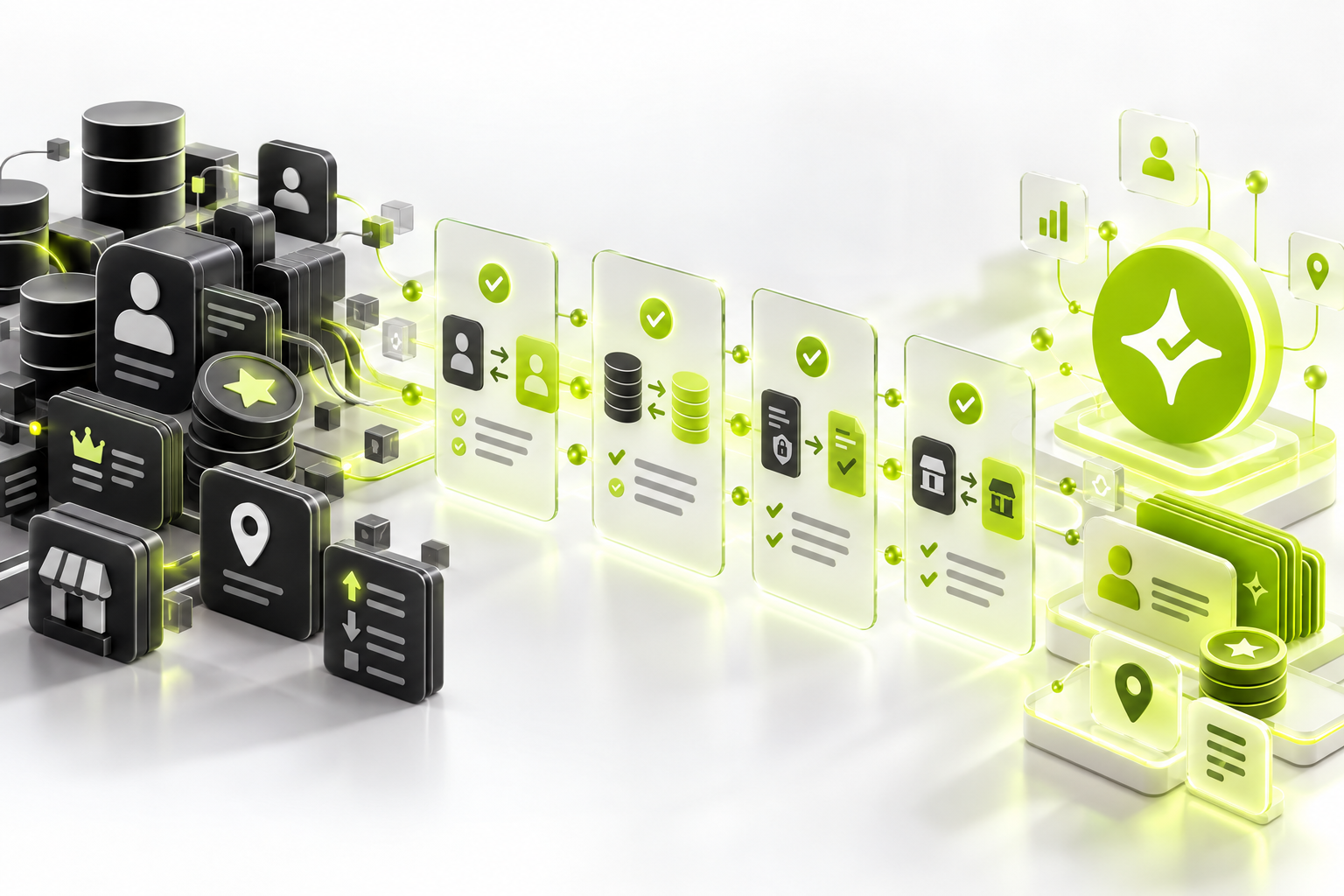 Abstract loyalty migration validation flow for customer profiles, rewards, consent, locations and transaction history.