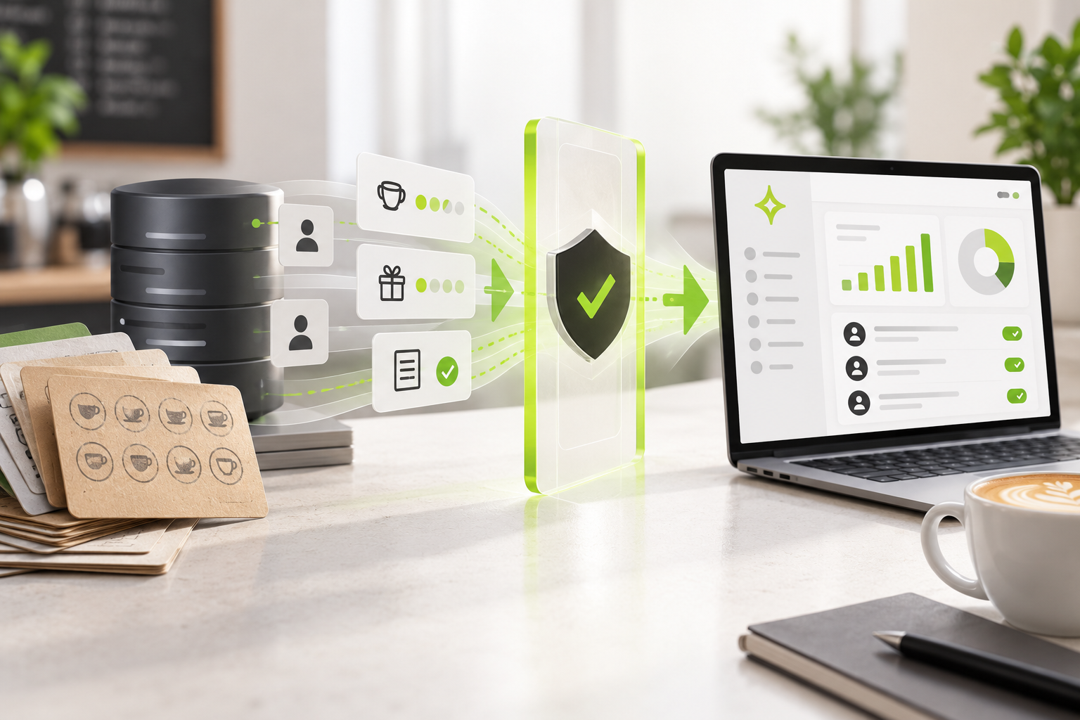 Controlled migration of merchant-owned loyalty records, reward balances and consent status into a café loyalty system
