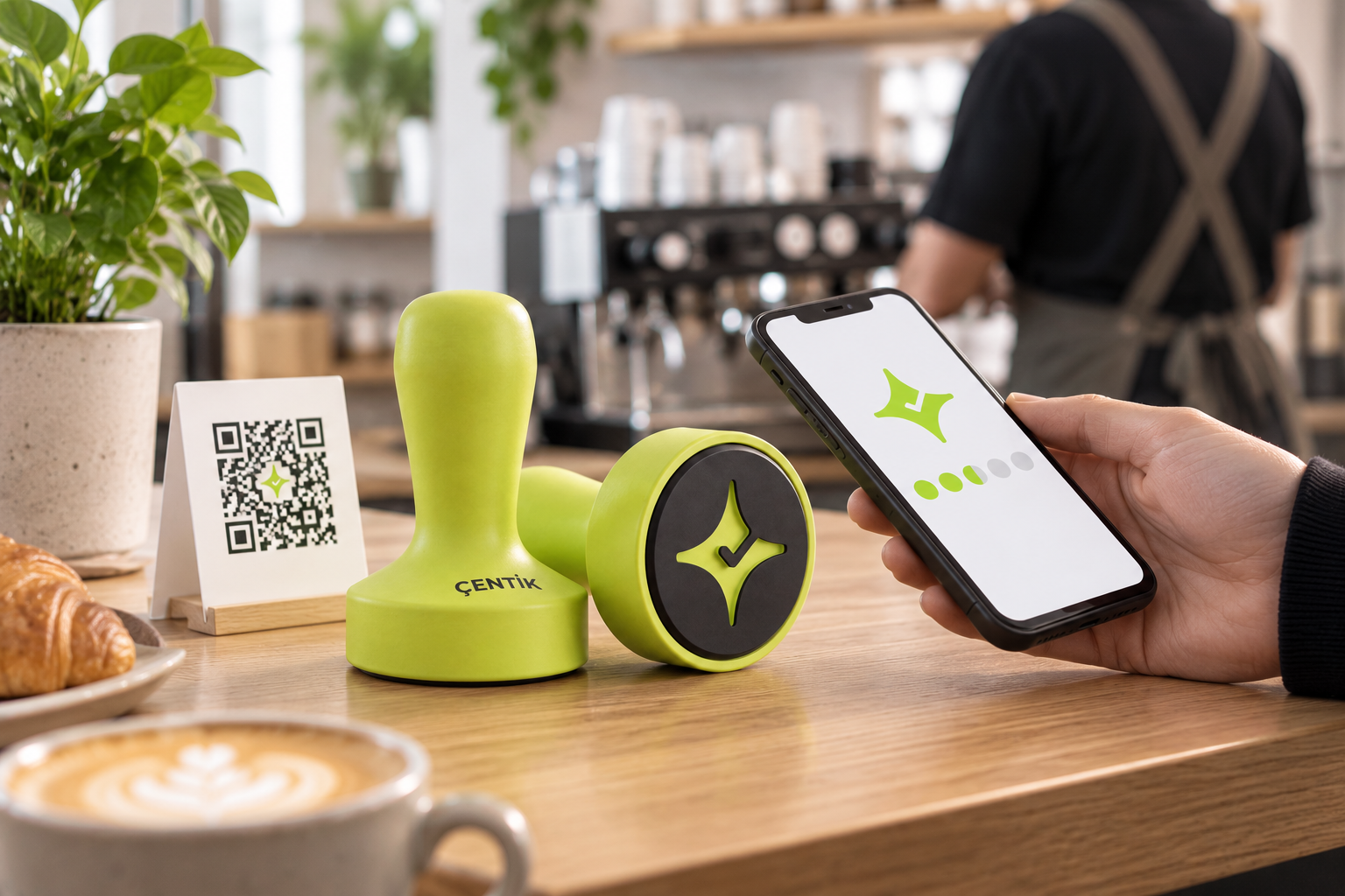 Çentik NFC counter device and QR fallback used for an app-free loyalty interaction