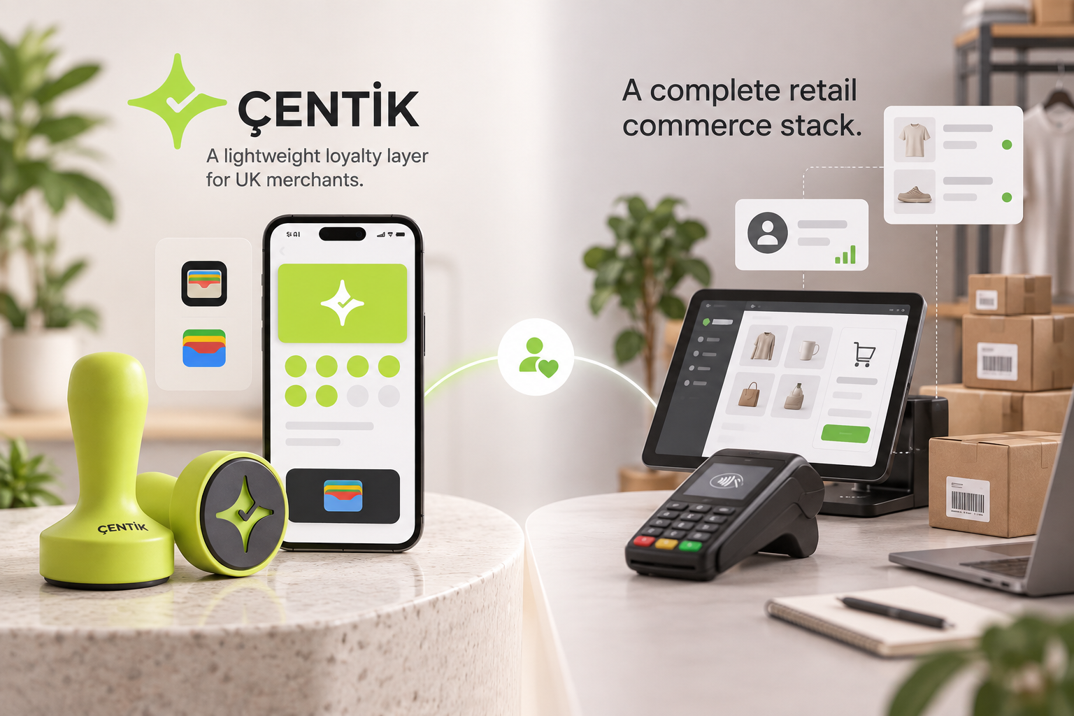Editorial comparison of a lightweight Çentik loyalty layer and a broader omnichannel retail commerce stack.
