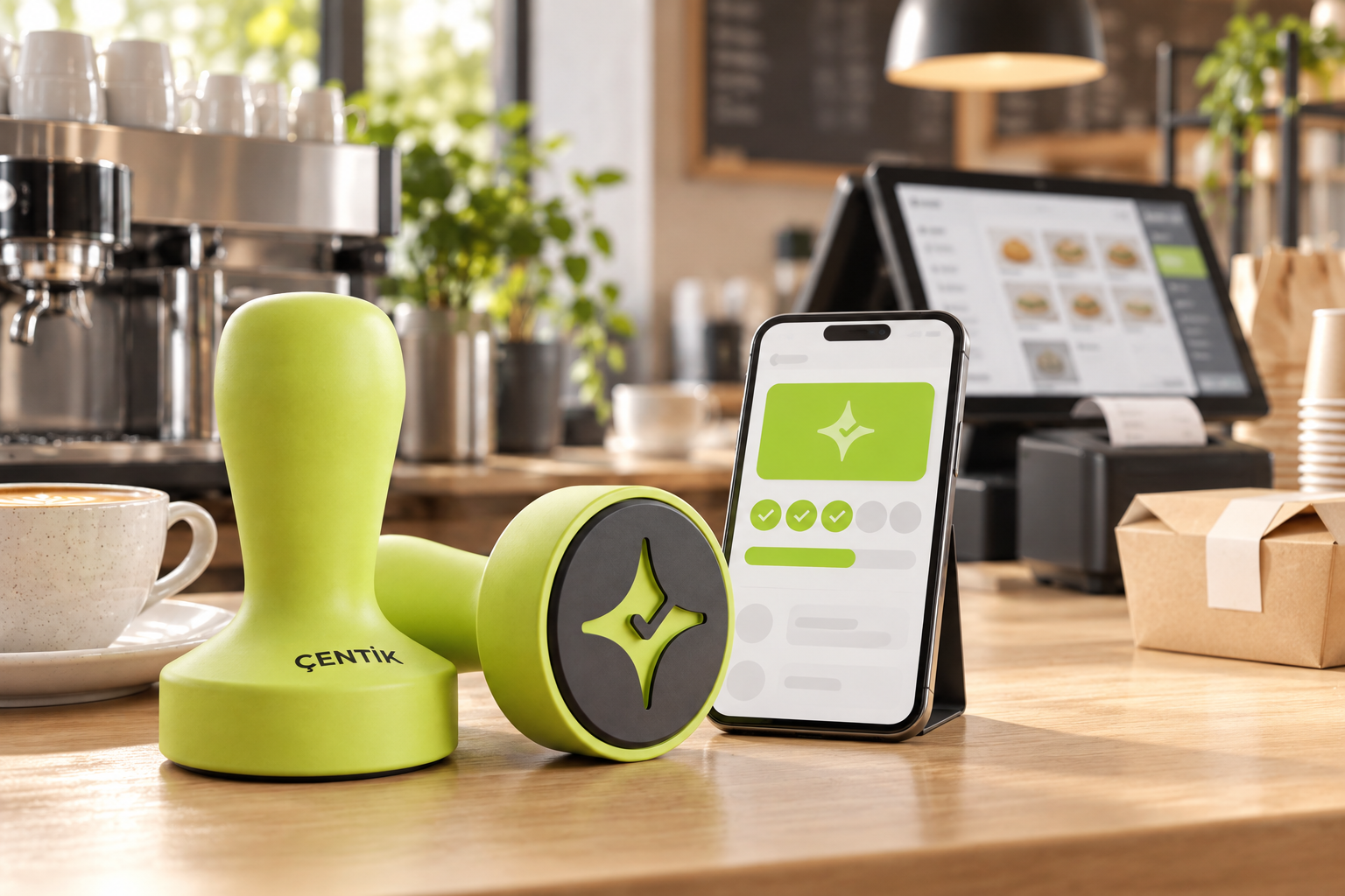 Çentik NFC loyalty touchpoint beside a generic restaurant ordering and operations stack.