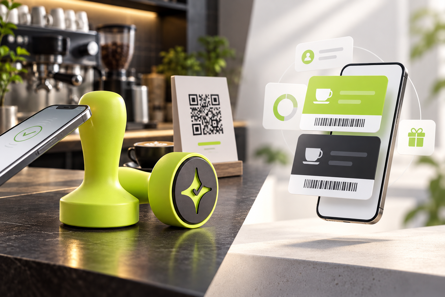 Editorial comparison of Çentik NFC and QR loyalty interactions and a digital wallet-based customer rewards experience.
