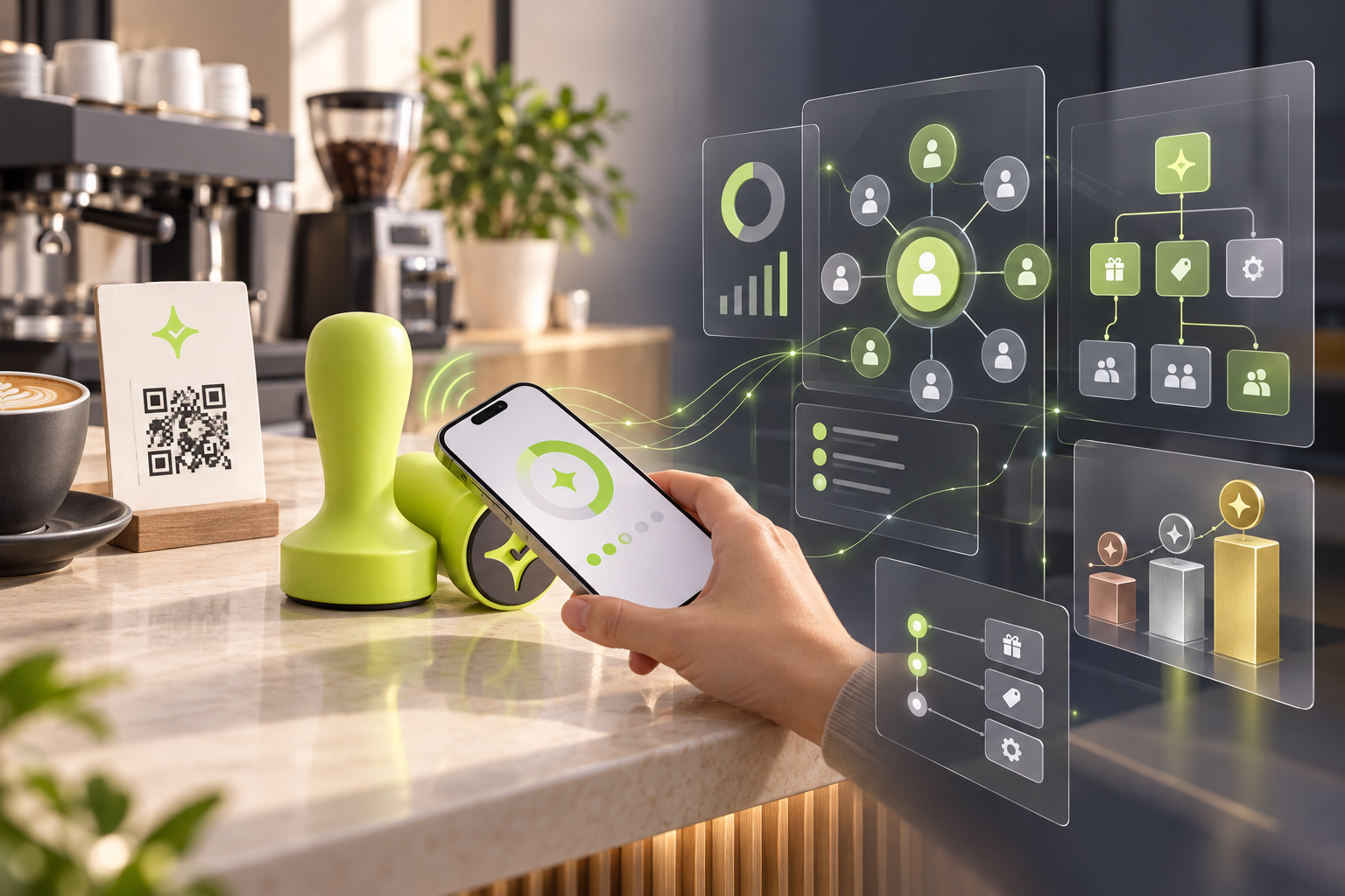 Conceptual comparison of Çentik's NFC and QR loyalty experience with a sophisticated enterprise loyalty management architecture.
